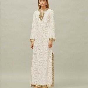 Women's White Embellished Lace Caftan Dress NWT